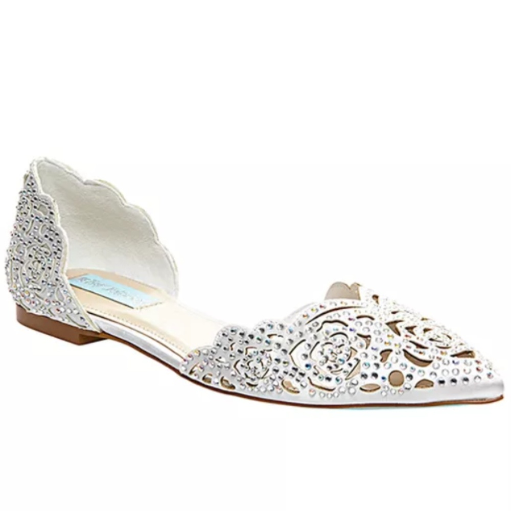 Betsey Johnson Rhinestone Ivory Flats